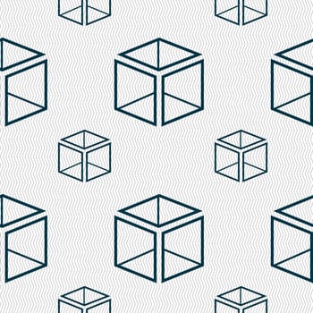 3d cube icon sign. Seamless pattern with geometric texture. illustration