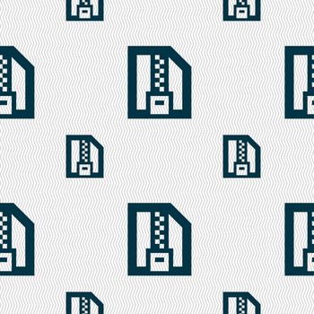 Archive file, Download compressed, ZIP zipped icon sign. Seamless pattern with geometric texture. illustration