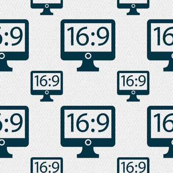 Aspect ratio 16:9 widescreen tv icon sign. Seamless pattern with geometric texture. illustration