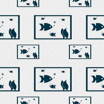 Aquarium, Fish in water icon sign. Seamless pattern with geometric texture. illustration