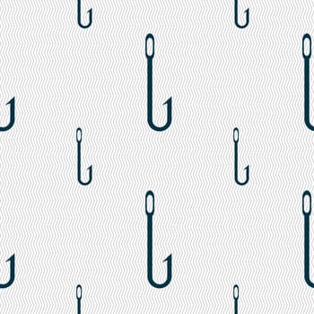 Fishing hook icon sign. Seamless pattern with geometric texture. illustration