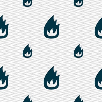Fire flame icon sign. Seamless pattern with geometric texture. illustration