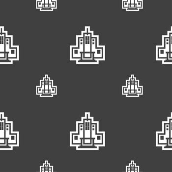 skyscraper icon sign. Seamless pattern on a gray background. illustration