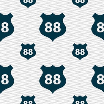 Route 88 highway icon sign. Seamless pattern with geometric texture. illustration