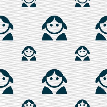 Female, Woman human, Women toilet, User, Login icon sign. Seamless pattern with geometric texture. illustration