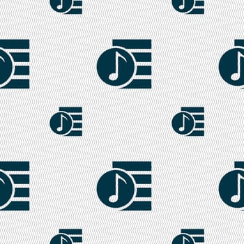 Audio, MP3 file icon sign. Seamless pattern with geometric texture. illustration