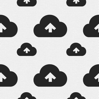 Upload from cloud icon sign. Seamless pattern with geometric texture. illustration