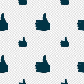 Like, Thumb up icon sign. Seamless pattern with geometric texture. illustration