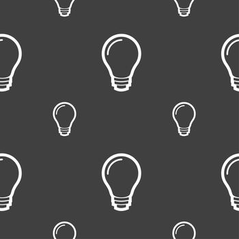 Light bulb icon sign. Seamless pattern on a gray background. illustration