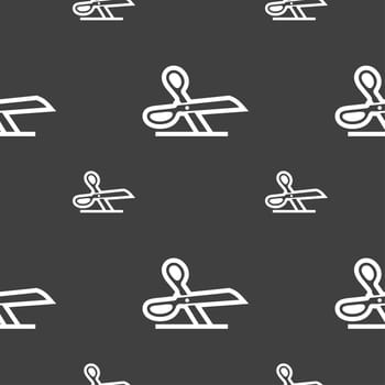 scissors icon sign. Seamless pattern on a gray background. illustration