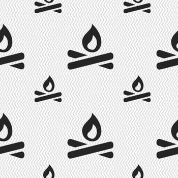 Fire flame icon sign. Seamless pattern with geometric texture. illustration