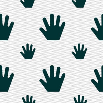 Hand icon sign. Seamless pattern with geometric texture. illustration