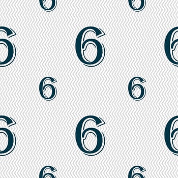 number six icon sign. Seamless pattern with geometric texture. illustration