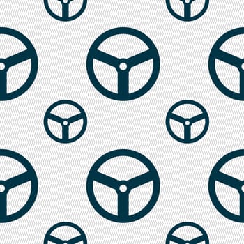 Steering wheel icon sign. Seamless pattern with geometric texture. illustration