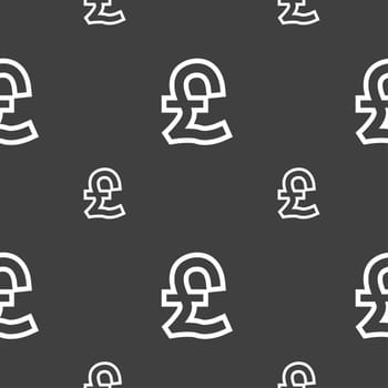 Pound Sterling icon sign. Seamless pattern on a gray background. illustration