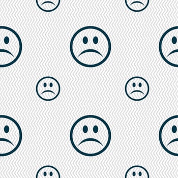 Sad face, Sadness depression icon sign. Seamless pattern with geometric texture. illustration