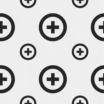 Plus, Positive icon sign. Seamless pattern with geometric texture. illustration