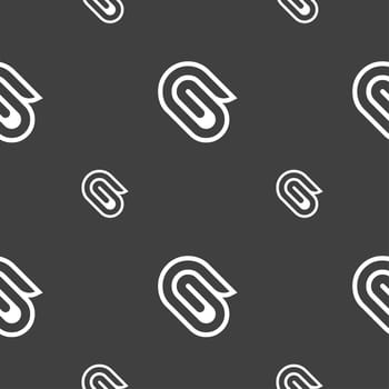 paper clip icon sign. Seamless pattern on a gray background. illustration