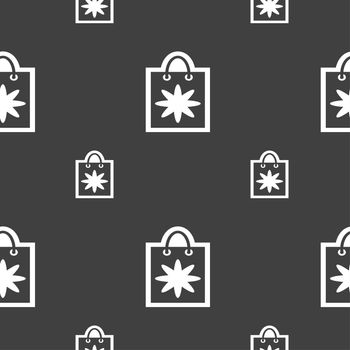 shopping bag icon sign. Seamless pattern on a gray background. illustration