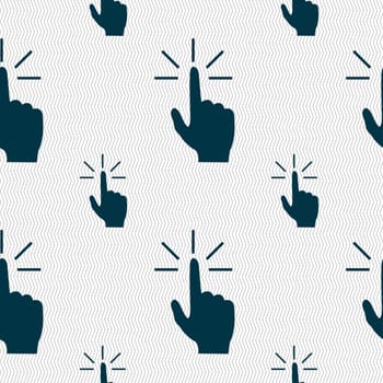 Click here hand icon sign. Seamless pattern with geometric texture. illustration