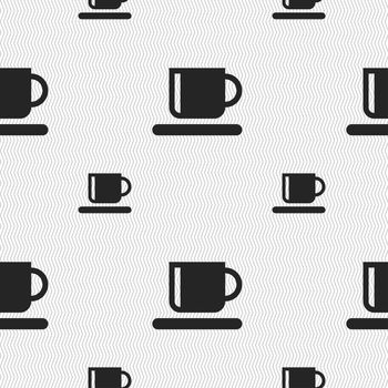 Coffee cup icon sign. Seamless pattern with geometric texture. illustration