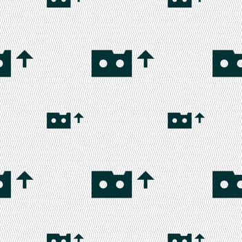 audio cassette icon sign. Seamless pattern with geometric texture. illustration