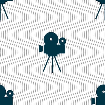 Video camera sign icon.content button. Seamless pattern with geometric texture. illustration