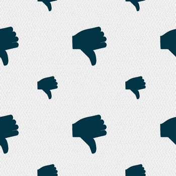 Dislike, Thumb down icon sign. Seamless pattern with geometric texture. illustration