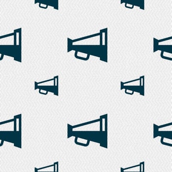 Megaphone soon, Loudspeaker icon sign. Seamless pattern with geometric texture. illustration