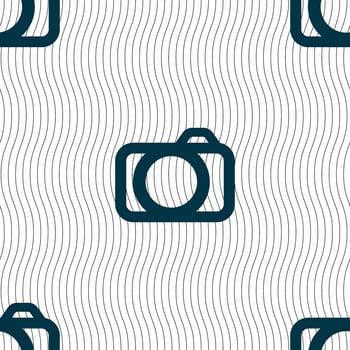 Photo camera sign icon. Digital photo camera symbol. Seamless pattern with geometric texture. illustration