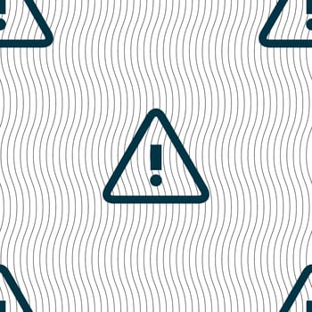 Attention caution sign icon. Exclamation mark. Hazard warning symbol. Seamless pattern with geometric texture. illustration