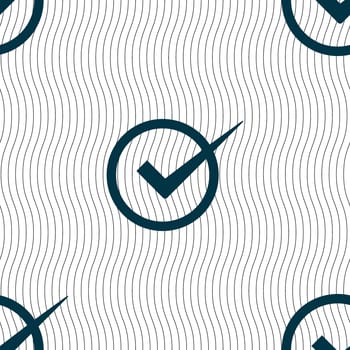 Check mark sign icon. Checkbox button. Seamless pattern with geometric texture. illustration