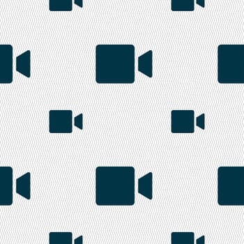 Video camera icon sign. Seamless pattern with geometric texture. illustration