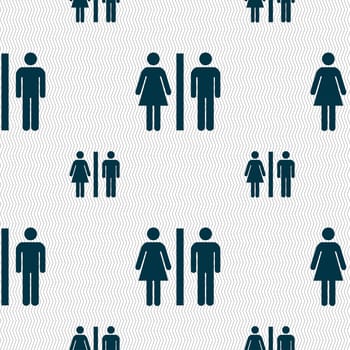 silhouette of a man and a woman icon sign. Seamless pattern with geometric texture. illustration