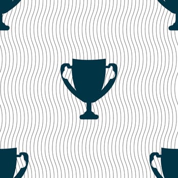 Winner cup sign icon. Awarding of winners symbol. Trophy. Seamless pattern with geometric texture. illustration