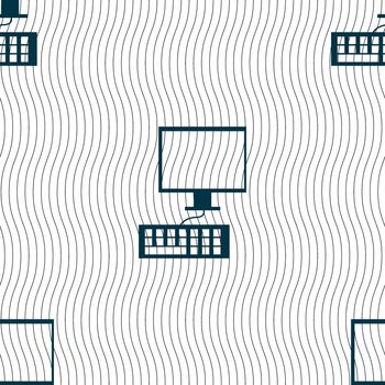 Computer monitor and keyboard Icon. Seamless pattern with geometric texture. illustration