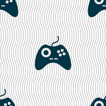 Joystick sign icon. Video game symbol. Seamless pattern with geometric texture. illustration