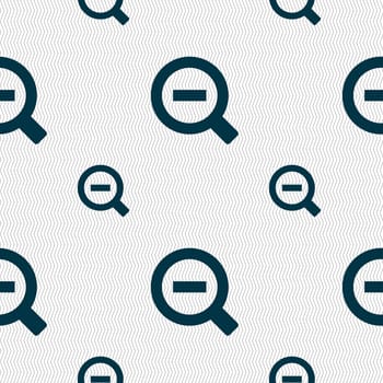 Magnifier glass, Zoom tool icon sign. Seamless pattern with geometric texture. illustration