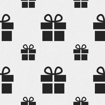 Gift box icon sign. Seamless pattern with geometric texture. illustration