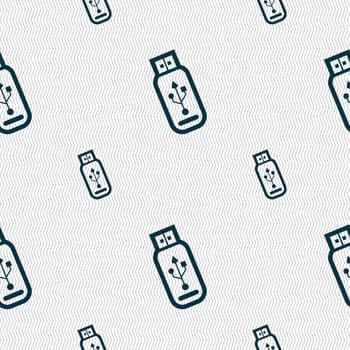 Usb flash drive icon sign. Seamless pattern with geometric texture. illustration