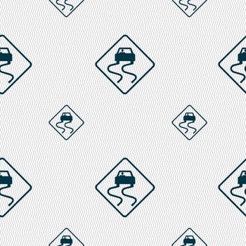 Road slippery icon sign. Seamless pattern with geometric texture. illustration