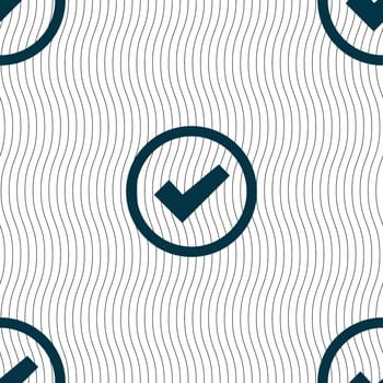 Check mark sign icon . Confirm approved symbol. Seamless pattern with geometric texture. illustration