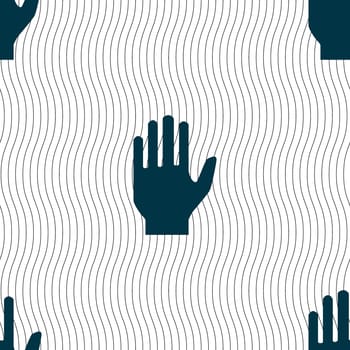 Hand print sign icon. Stop symbol. Seamless pattern with geometric texture. illustration