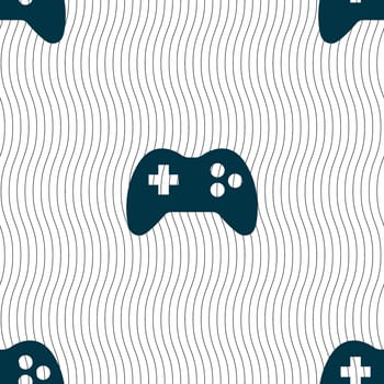 Joystick sign icon. Video game symbol. Seamless pattern with geometric texture. illustration