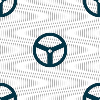 Steering wheel icon sign. Seamless pattern with geometric texture. illustration