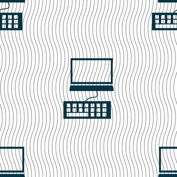 Computer monitor and keyboard Icon. Seamless pattern with geometric texture. illustration