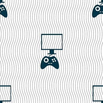Joystick and monitor sign icon. Video game symbol. Seamless pattern with geometric texture. illustration