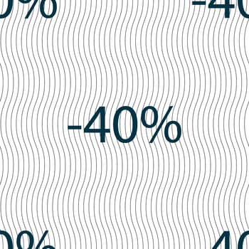 40 percent discount sign icon. Sale symbol. Special offer label. Seamless pattern with geometric texture. illustration