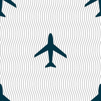 Airplane sign. Plane symbol. Travel icon. Flight flat label. Seamless pattern with geometric texture. illustration