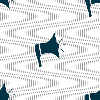 Megaphone soon icon. Loudspeaker symbol. Seamless pattern with geometric texture. illustration